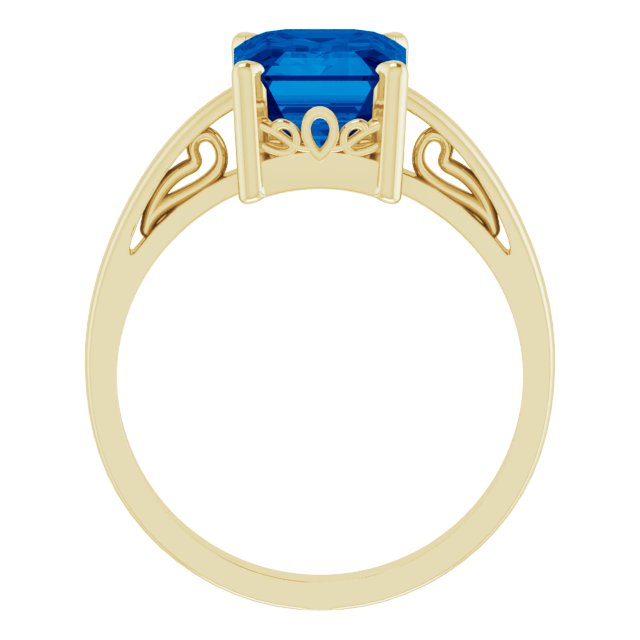 Emerald Lab-Grown Blue Sapphire Scroll Setting Ring