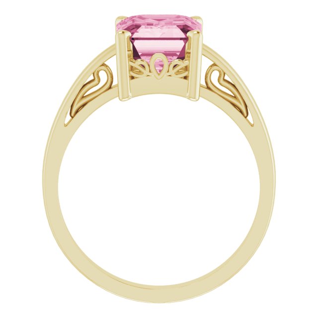 Emerald Natural Pink Tourmaline Scroll Setting Ring
