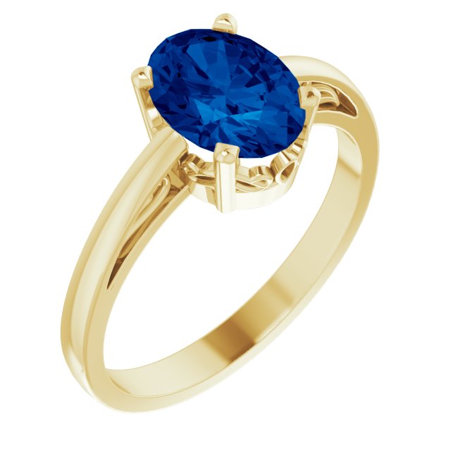 8x6mm Oval Lab-Grown Blue Sapphire Ring