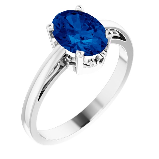 8x6mm Oval Lab-Grown Blue Sapphire Ring