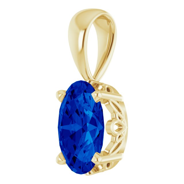 Oval Lab-Grown Blue Sapphire Pendant