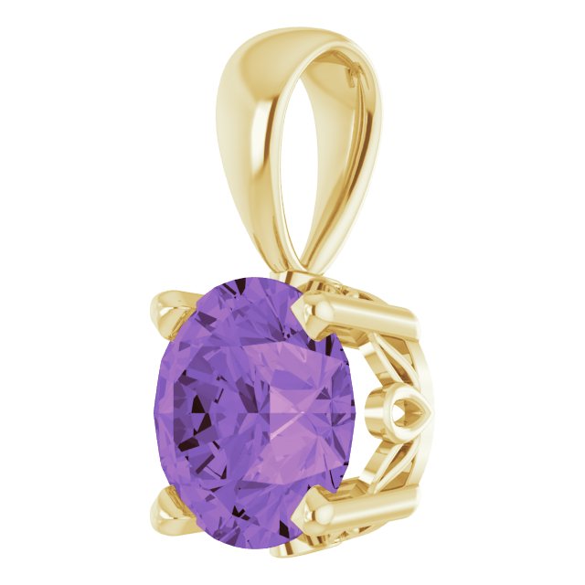 Round Natural Amethyst Scroll Setting Pendant