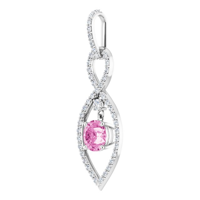 Round Natural Pink Sapphire & 3/8 CTW Diamond Pendant