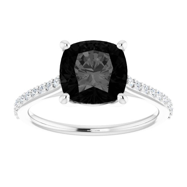 Cushion Natural Black Onyx & 1/6 CTW Natural Diamond Ring