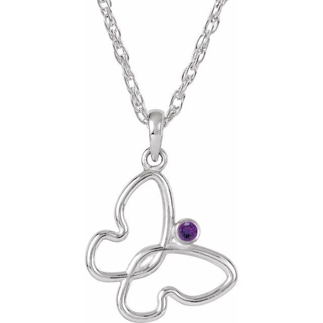 Round 2mm Natural Amethyst Butterfly Necklace
