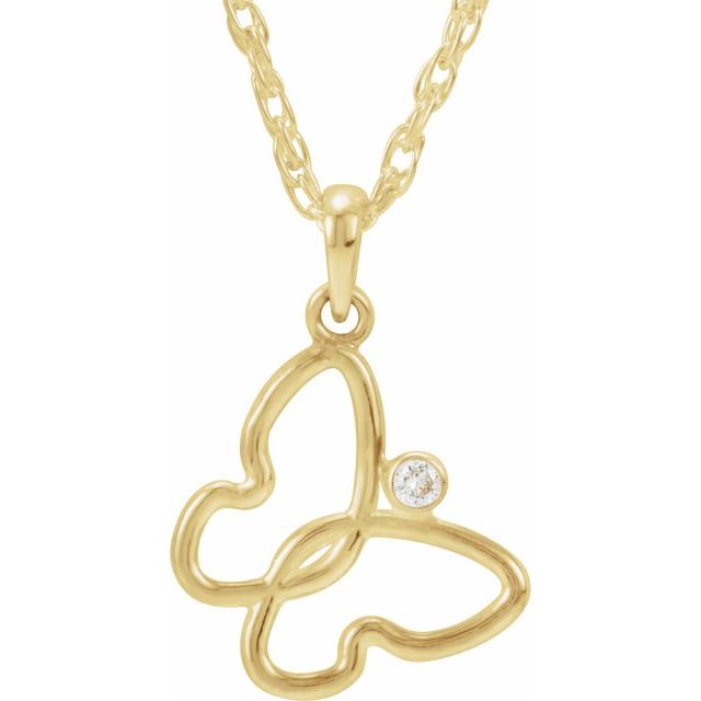 Round .02 CT Natural Diamond Butterfly Necklace