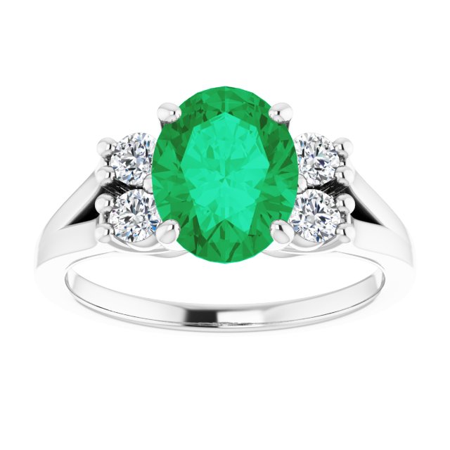 Lab-Grown Emerald & 1/4 CTW Natural Diamond Ring
