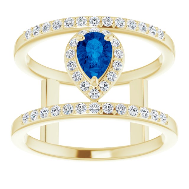 Pear Lab-Grown Blue Sapphire & 1/3 CTW Natural Diamond Ring