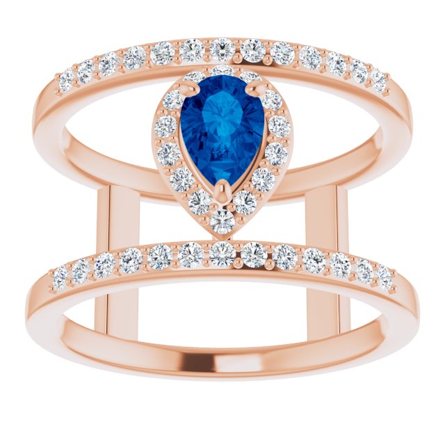 Pear Lab-Grown Blue Sapphire & 1/3 CTW Natural Diamond Ring