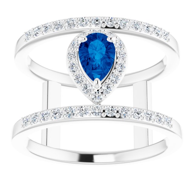 Pear Lab-Grown Blue Sapphire & 1/3 CTW Natural Diamond Ring