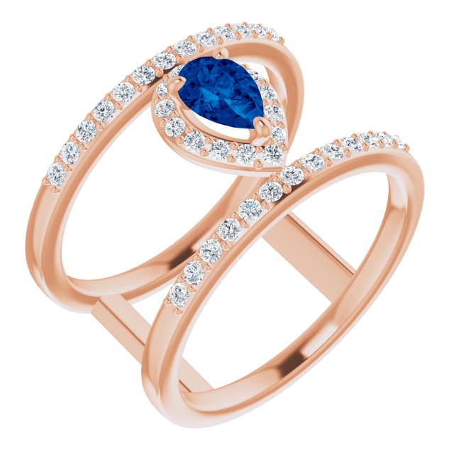 Pear Lab-Grown Blue Sapphire & 1/3 CTW Natural Diamond Ring