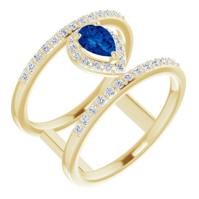 Pear Lab-Grown Blue Sapphire & 1/3 CTW Natural Diamond Ring