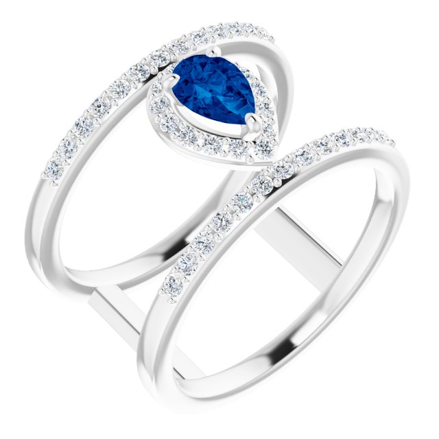Pear Lab-Grown Blue Sapphire & 1/3 CTW Natural Diamond Ring