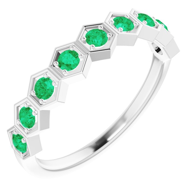Round Natural Emerald Stackable Ring