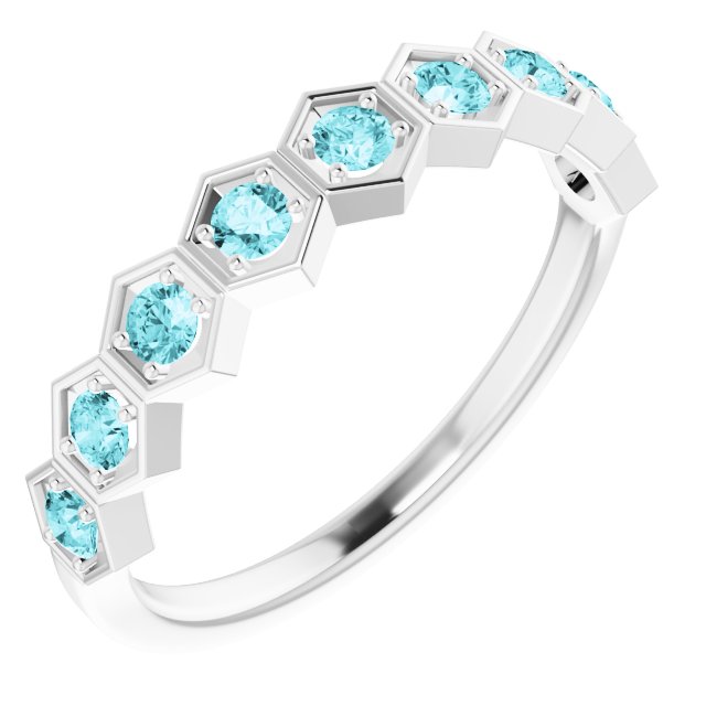 Round Natural Blue Zircon Stackable Ring