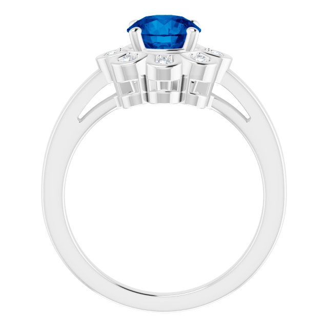 Round Lab-Grown Blue Sapphire & 1/8 CTW Natural Diamond Ring