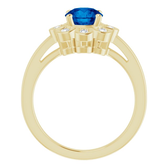 Round Lab-Grown Blue Sapphire & 1/8 CTW Natural Diamond Ring