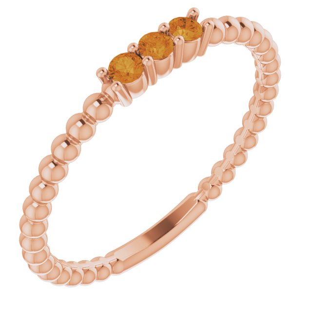 Round Natural Citrine Beaded Ring