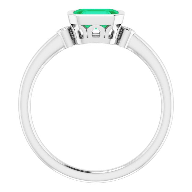 Lab-Grown Emerald & .02 CTW Natural Diamond Ring