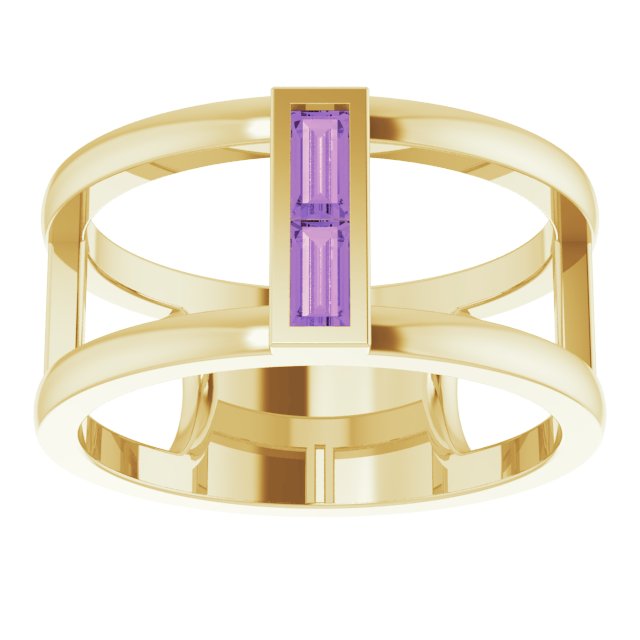 Straight baguette Natural Amethyst Negative Space Ring