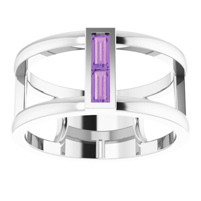 Straight baguette Natural Amethyst Negative Space Ring