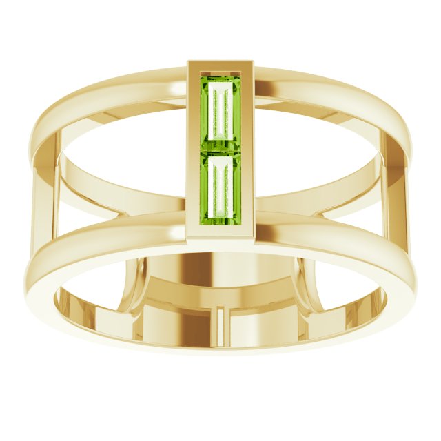 Straight baguette Natural Peridot Negative Space Ring