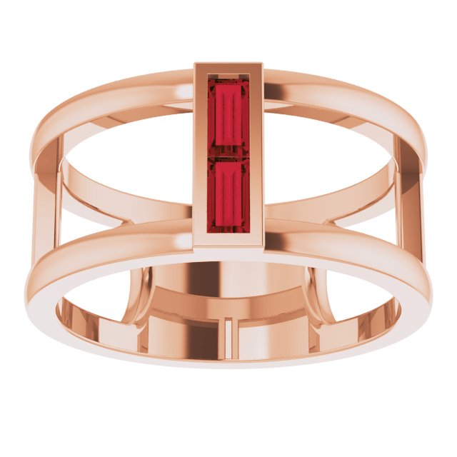 Straight baguette Natural Mozambique Garnet Negative Space Ring