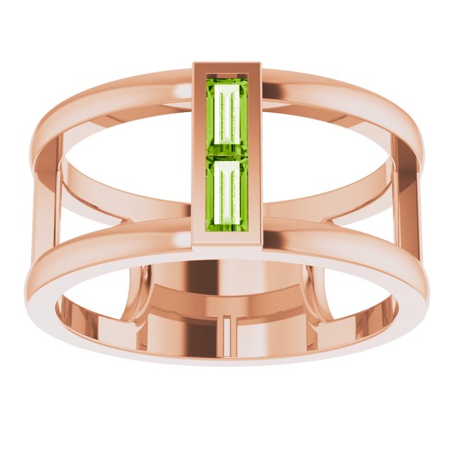 Straight baguette Natural Peridot Negative Space Ring