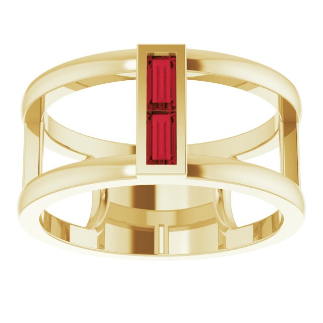 Straight baguette Natural Mozambique Garnet Negative Space Ring