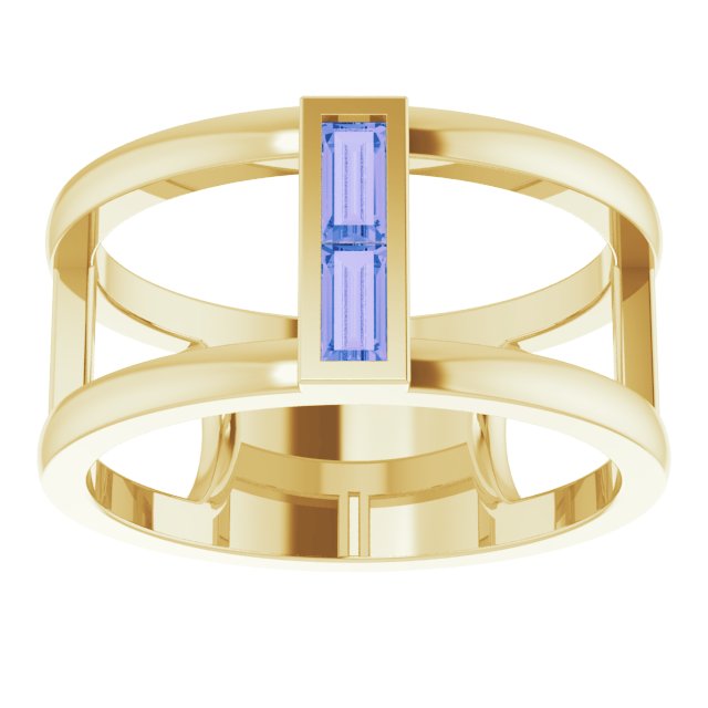 Straight baguette Natural Tanzanite Negative Space Ring