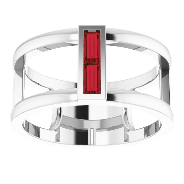 Straight baguette Natural Mozambique Garnet Negative Space Ring
