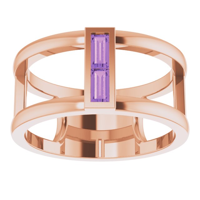 Straight baguette Natural Amethyst Negative Space Ring