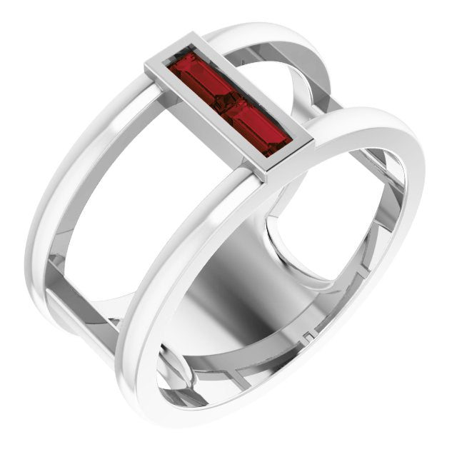 Straight baguette Natural Mozambique Garnet Negative Space Ring