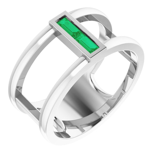 Straight baguette Natural Emerald Negative Space Ring