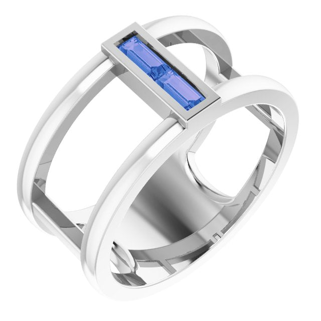 Straight baguette Natural Tanzanite Negative Space Ring