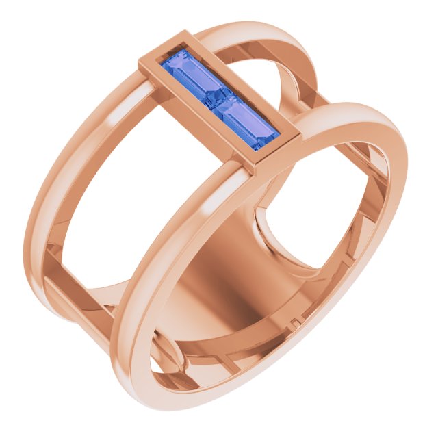 Straight baguette Natural Tanzanite Negative Space Ring