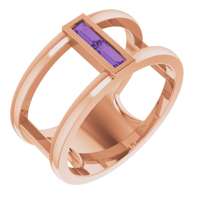 Straight baguette Natural Amethyst Negative Space Ring
