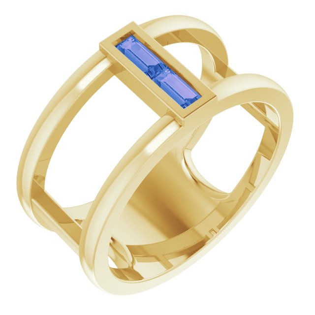 Straight baguette Natural Tanzanite Negative Space Ring