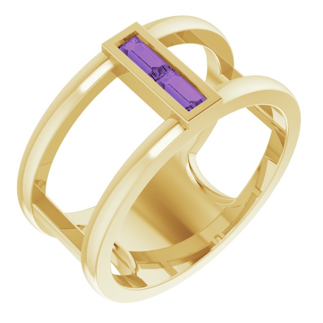 Straight baguette Natural Amethyst Negative Space Ring