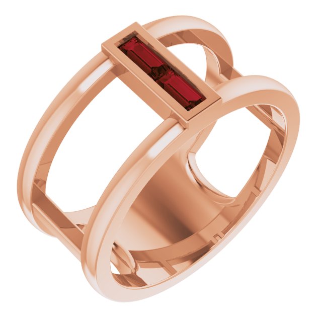 Straight baguette Natural Mozambique Garnet Negative Space Ring