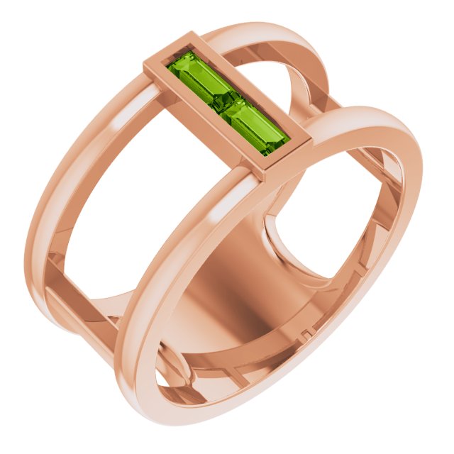 Straight baguette Natural Peridot Negative Space Ring