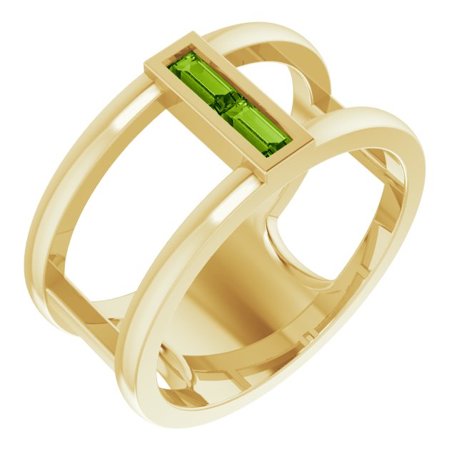 Straight baguette Natural Peridot Negative Space Ring