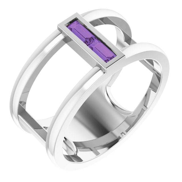 Straight baguette Natural Amethyst Negative Space Ring