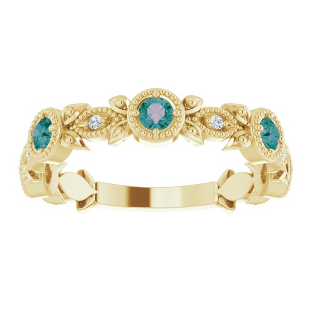 Round Natural Alexandrite & .03 CTW Natural Diamond Leaf Ring
