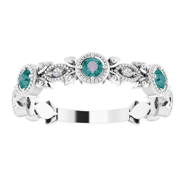 Round Natural Alexandrite & .03 CTW Natural Diamond Leaf Ring