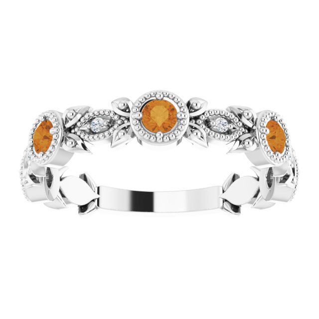 Round Natural Citrine & .03 CTW Natural Diamond Leaf Ring