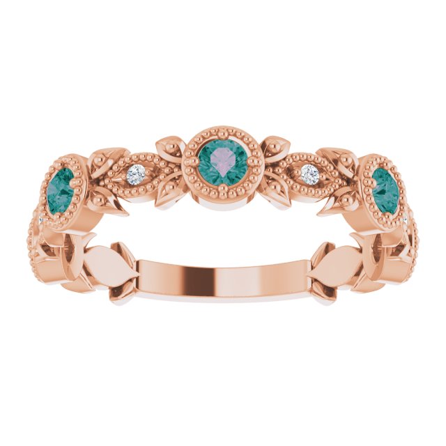 Round Natural Alexandrite & .03 CTW Natural Diamond Leaf Ring