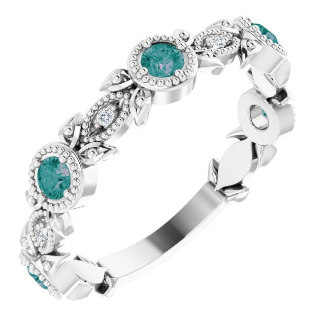 Round Lab-Grown Alexandrite & .03 CTW Natural Diamond Leaf Ring