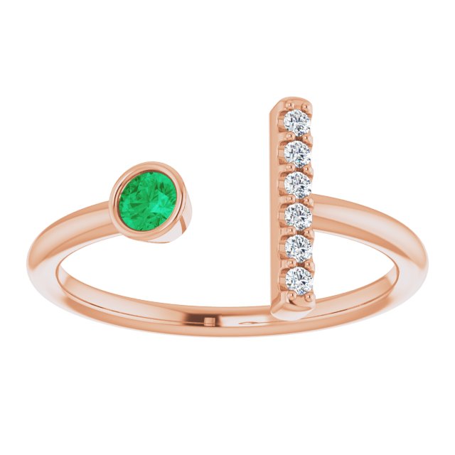 Round Lab-Grown Emerald & .05 CTW Natural Diamond Bar Ring