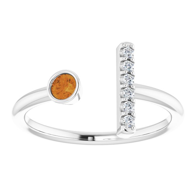 Round Natural Citrine & .06 CTW Natural Diamond Bar Ring